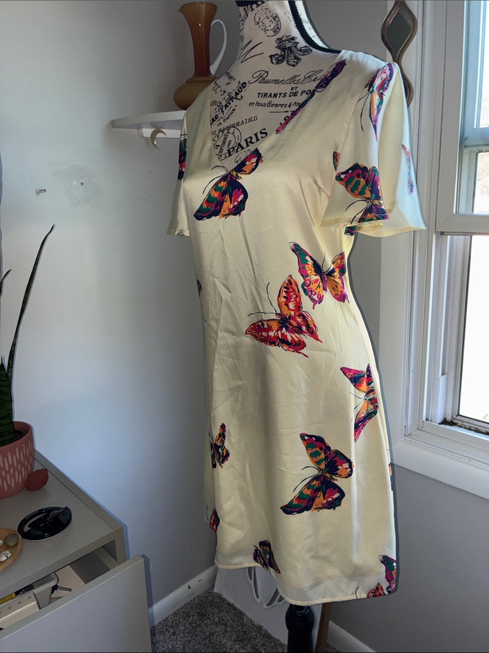 Julie Brown NYC Satin Dress Multicolor Butterfly Print
